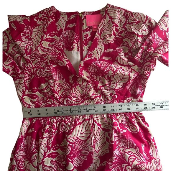 Lilly Pulitzer Tinslee Poinsettia Red V Neck Floral Long Sleeve Midi Dress Sz 4 - Picture 10 of 12